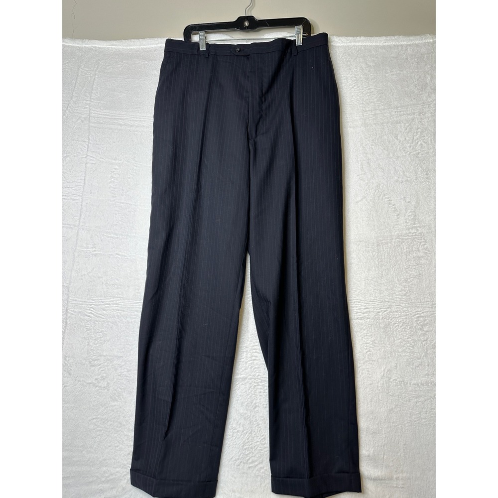 Pronto Uomo Mens Pinstripe Suit 44 Tall 39W Navy Blue Worsted Wool 2pc Canada - Picture 3 of 15